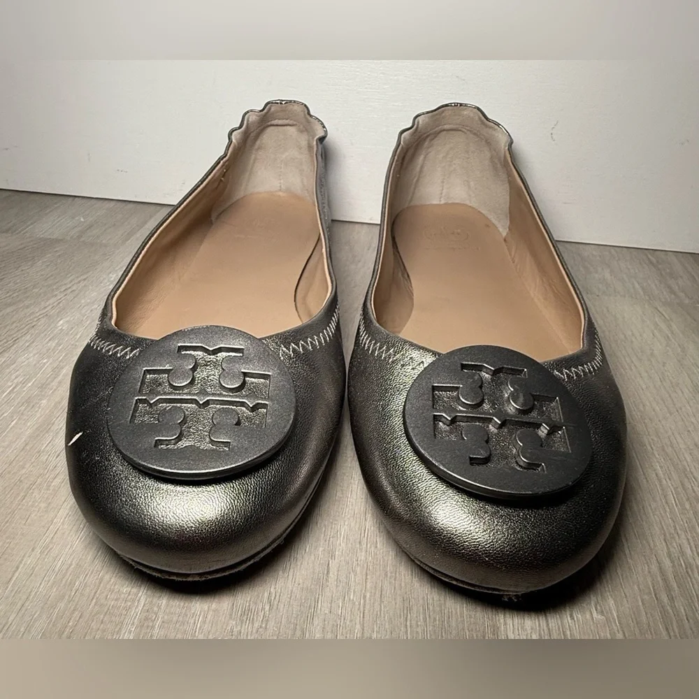 Tory Burch Minnie Metallic Silver/gray Leather Ballet Flat Women's Size 8 M